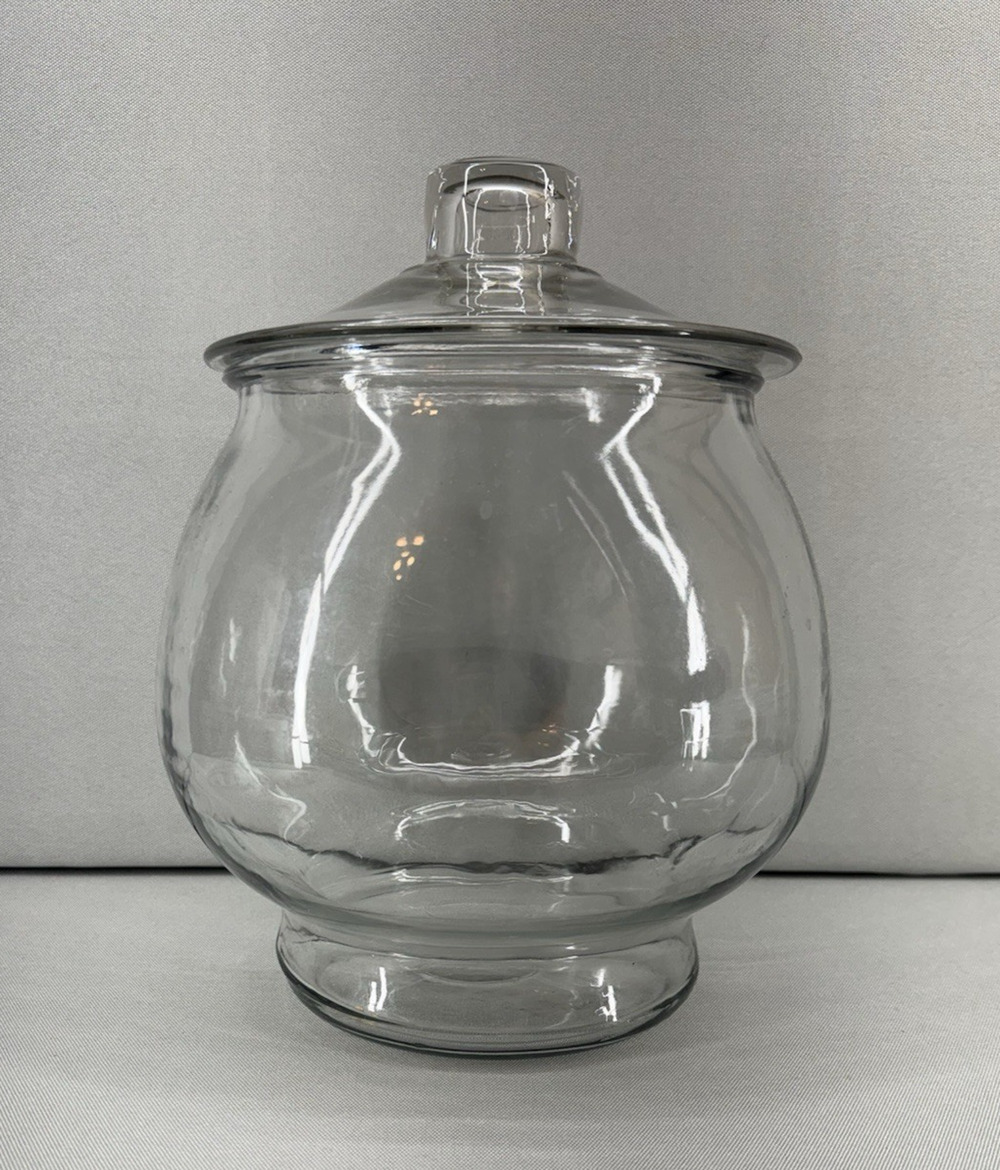 Vintage Clear Glass Apothecary Jar w Lid 10" Footed Candy Terrarium Display